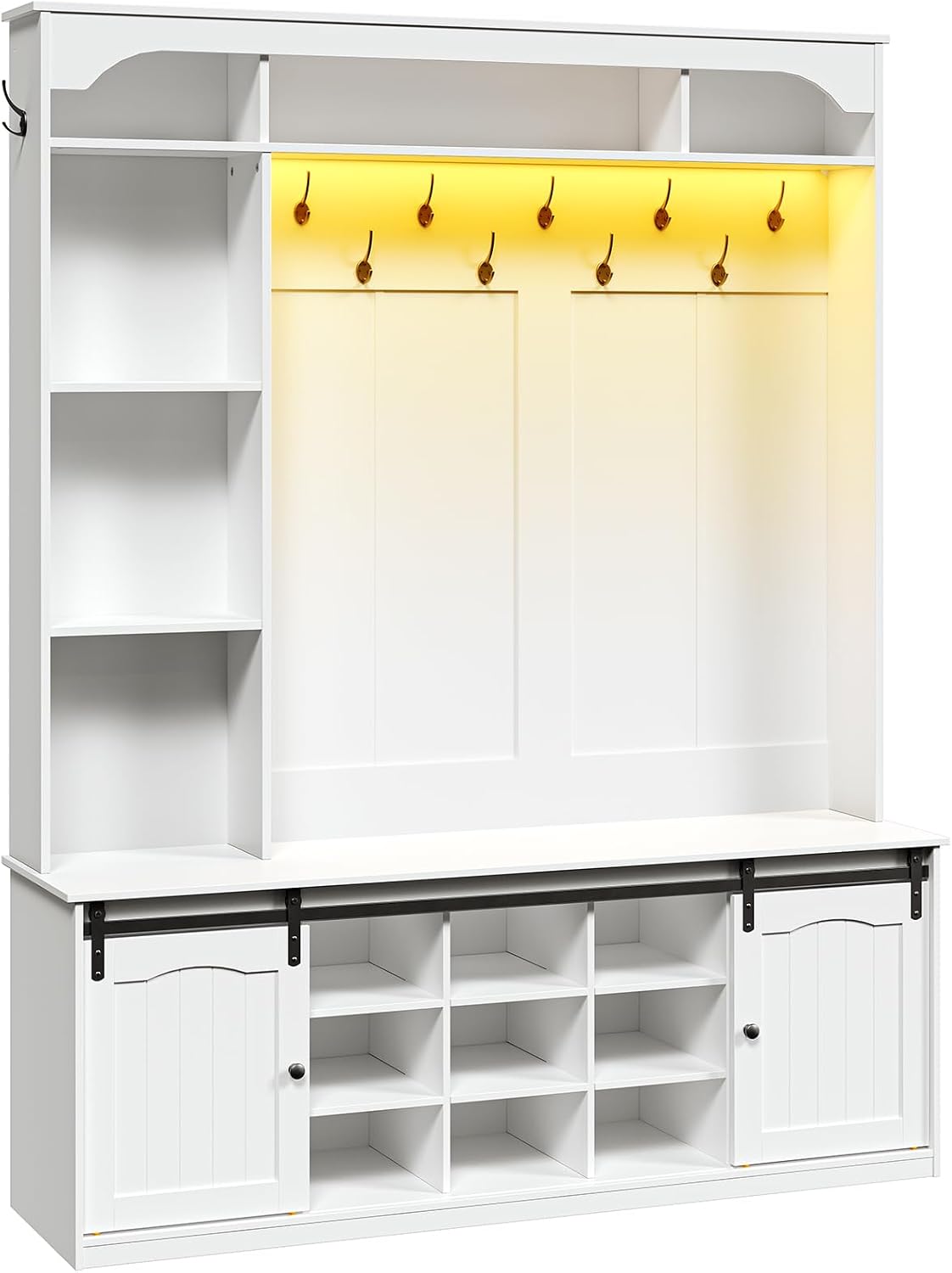 Farmhouse Entryway Hall Tree with Bench – Coat Rack & Shoe Storage