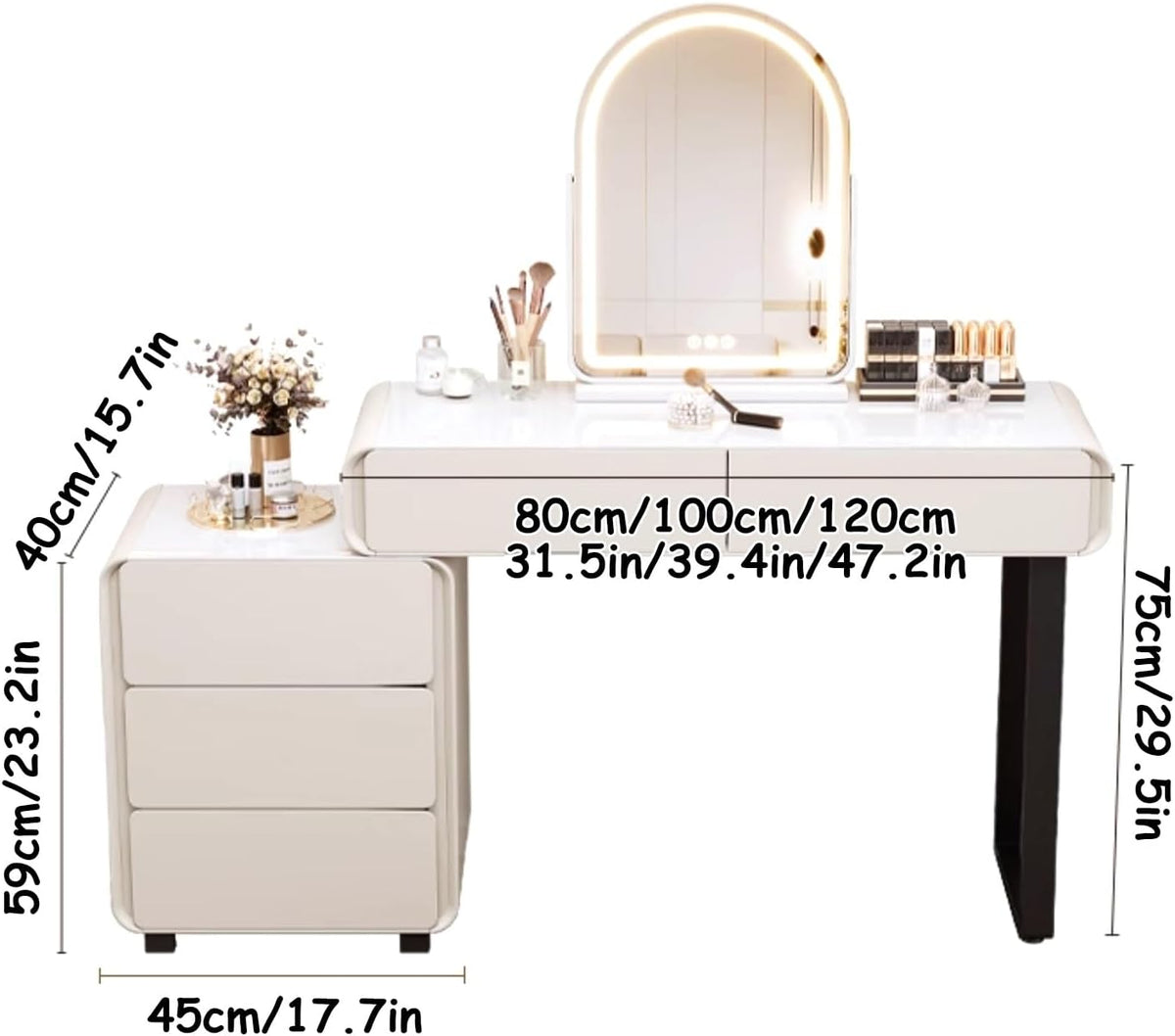 Multifunctional Vanity Desk & Nightstand – Adjustable Lighting & Storage