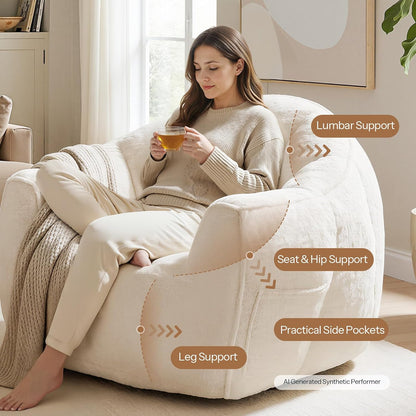 Oversized Bean Bag Chair – Plush Faux Fur Lounge Sofa for Adults