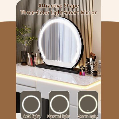 Farmhouse Makeup Vanity Desk with Lighted Mirror – Spacious Storage & Adjustable Lighting