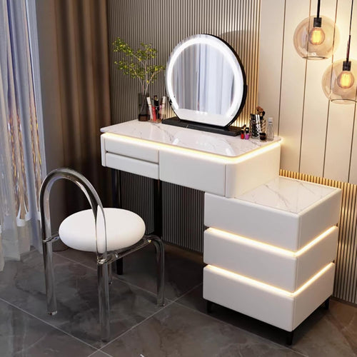 Farmhouse Makeup Vanity Desk with Lighted Mirror – Spacious Storage & Adjustable Lighting