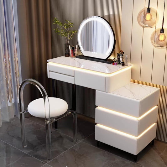 Farmhouse Makeup Vanity Desk with Lighted Mirror – Spacious Storage & Adjustable Lighting