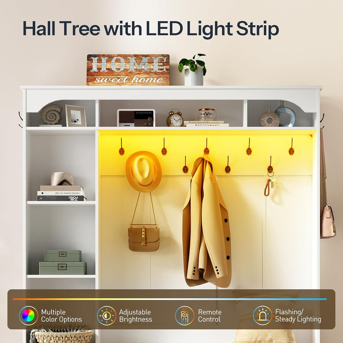 Farmhouse Entryway Hall Tree with Bench – Coat Rack & Shoe Storage