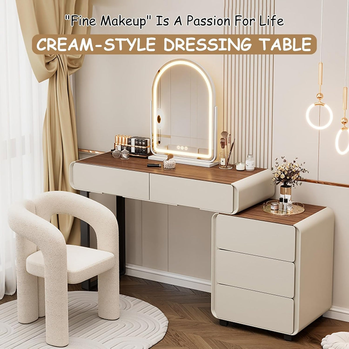 Multifunctional Vanity Desk & Nightstand – Adjustable Lighting & Storage