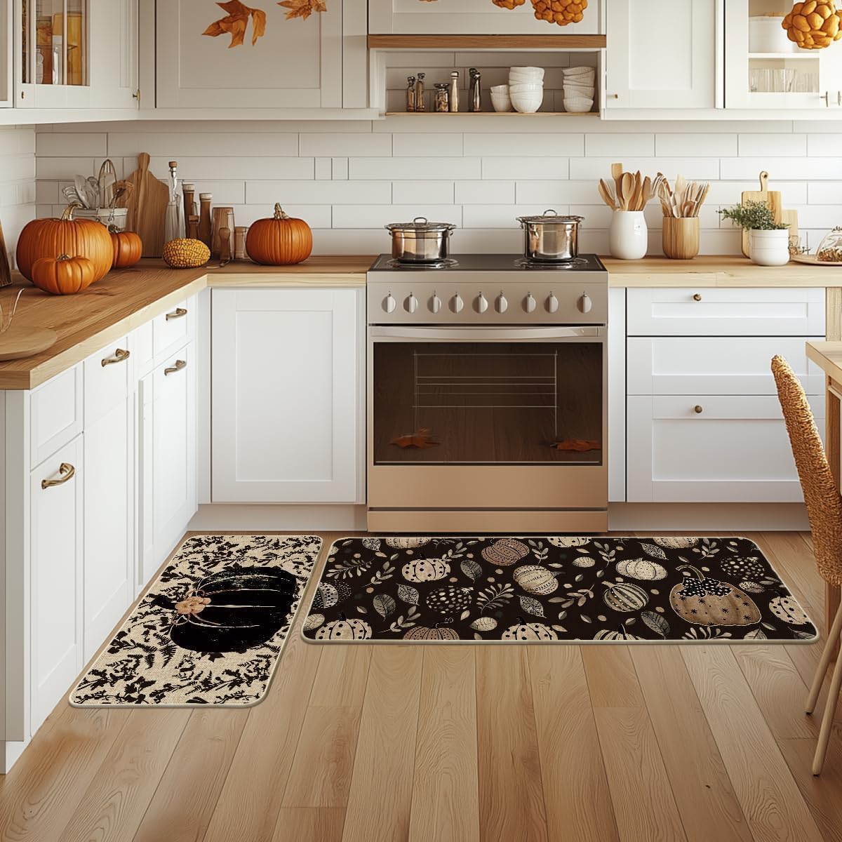 Pumpkin Fall Kitchen Mat Set – Cozy Autumn Floor Rugs