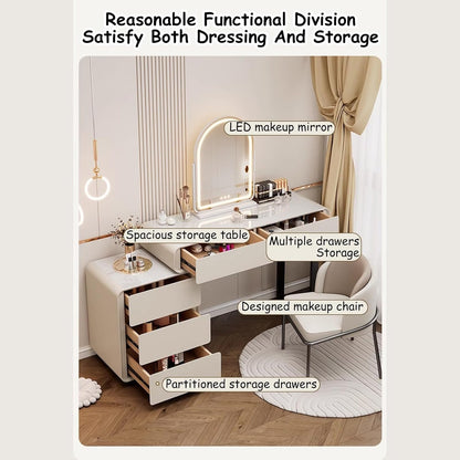 Multifunctional Vanity Desk & Nightstand – Adjustable Lighting & Storage