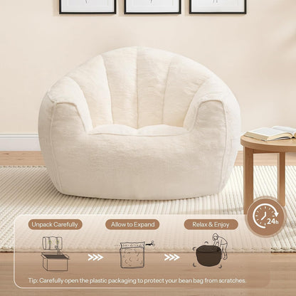 Oversized Bean Bag Chair – Plush Faux Fur Lounge Sofa for Adults