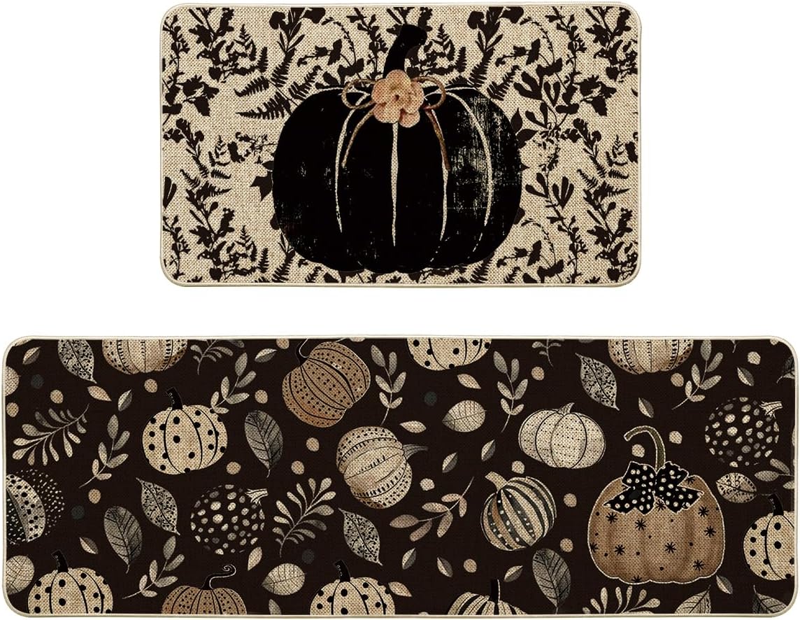 Pumpkin Fall Kitchen Mat Set – Cozy Autumn Floor Rugs