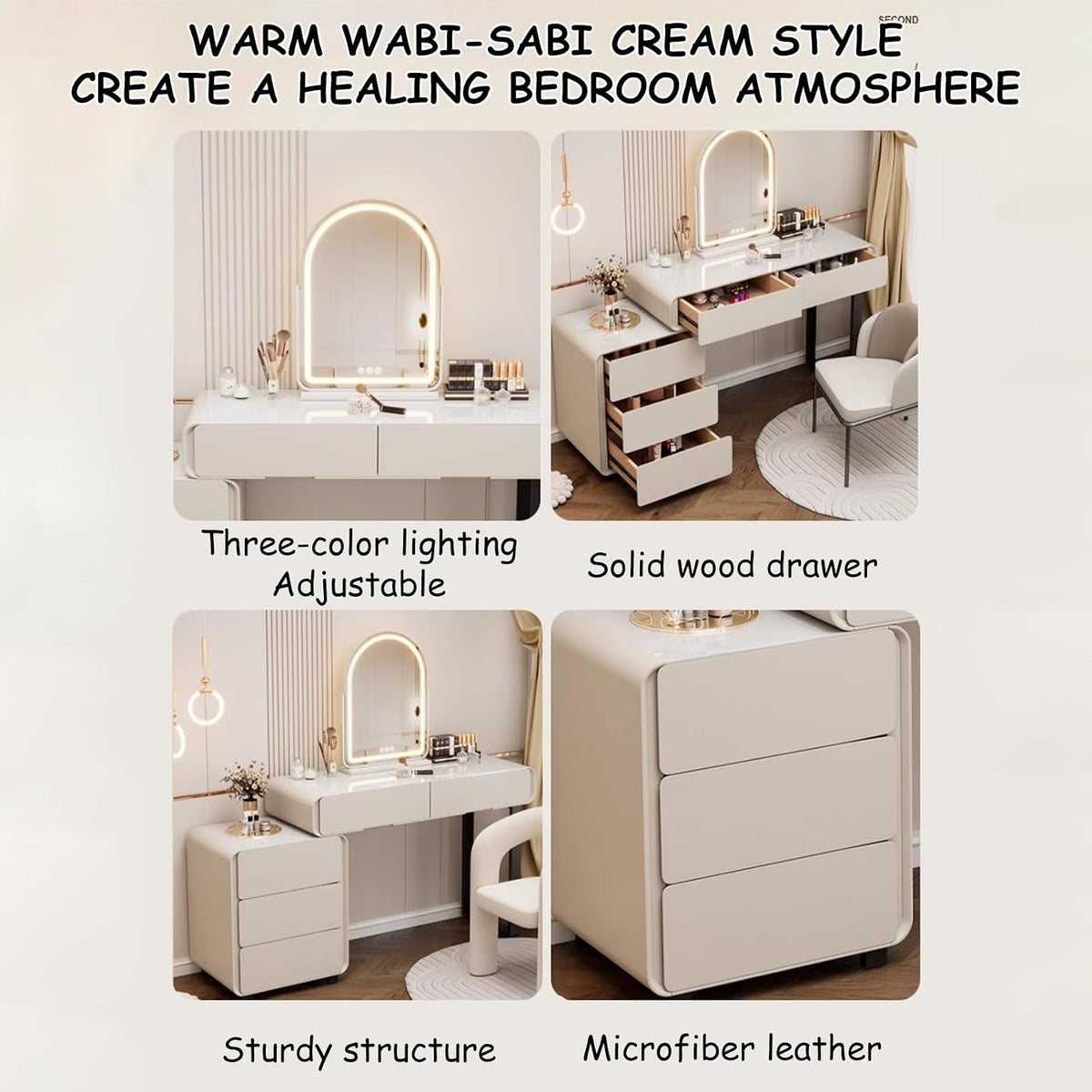 Multifunctional Vanity Desk & Nightstand – Adjustable Lighting & Storage
