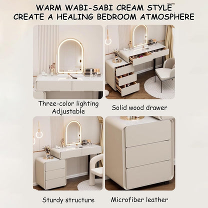 Multifunctional Vanity Desk & Nightstand – Adjustable Lighting & Storage