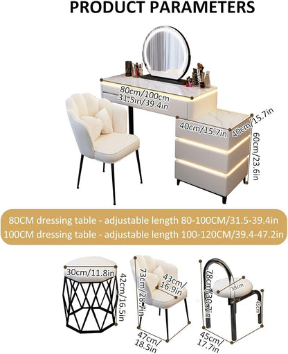 Farmhouse Makeup Vanity Desk with Lighted Mirror – Spacious Storage & Adjustable Lighting