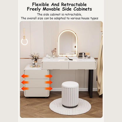 Multifunctional Vanity Desk & Nightstand – Adjustable Lighting & Storage