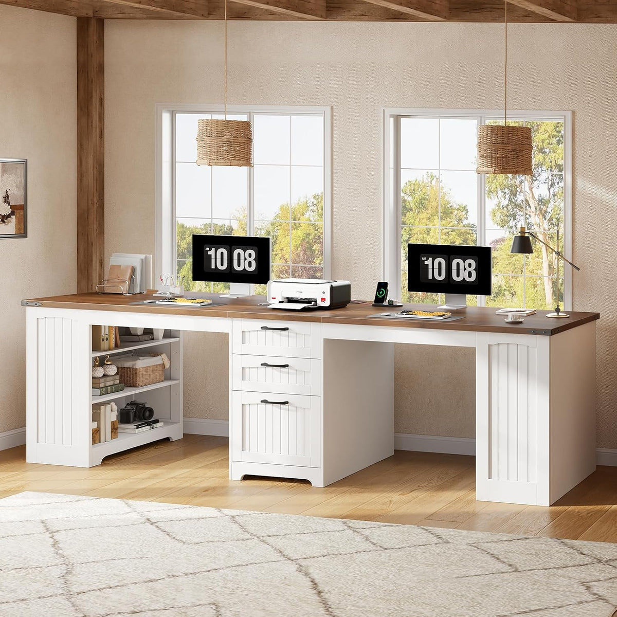 Farmhouse Adjustable Computer Desk – Versatile Home Office Workstation