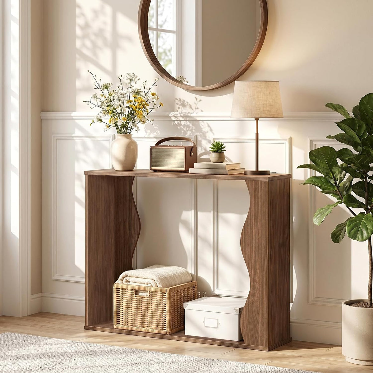 Narrow Console Table with Storage – Rustic Entryway & Sofa Table
