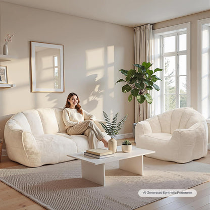 Oversized Bean Bag Chair – Plush Faux Fur Lounge Sofa for Adults