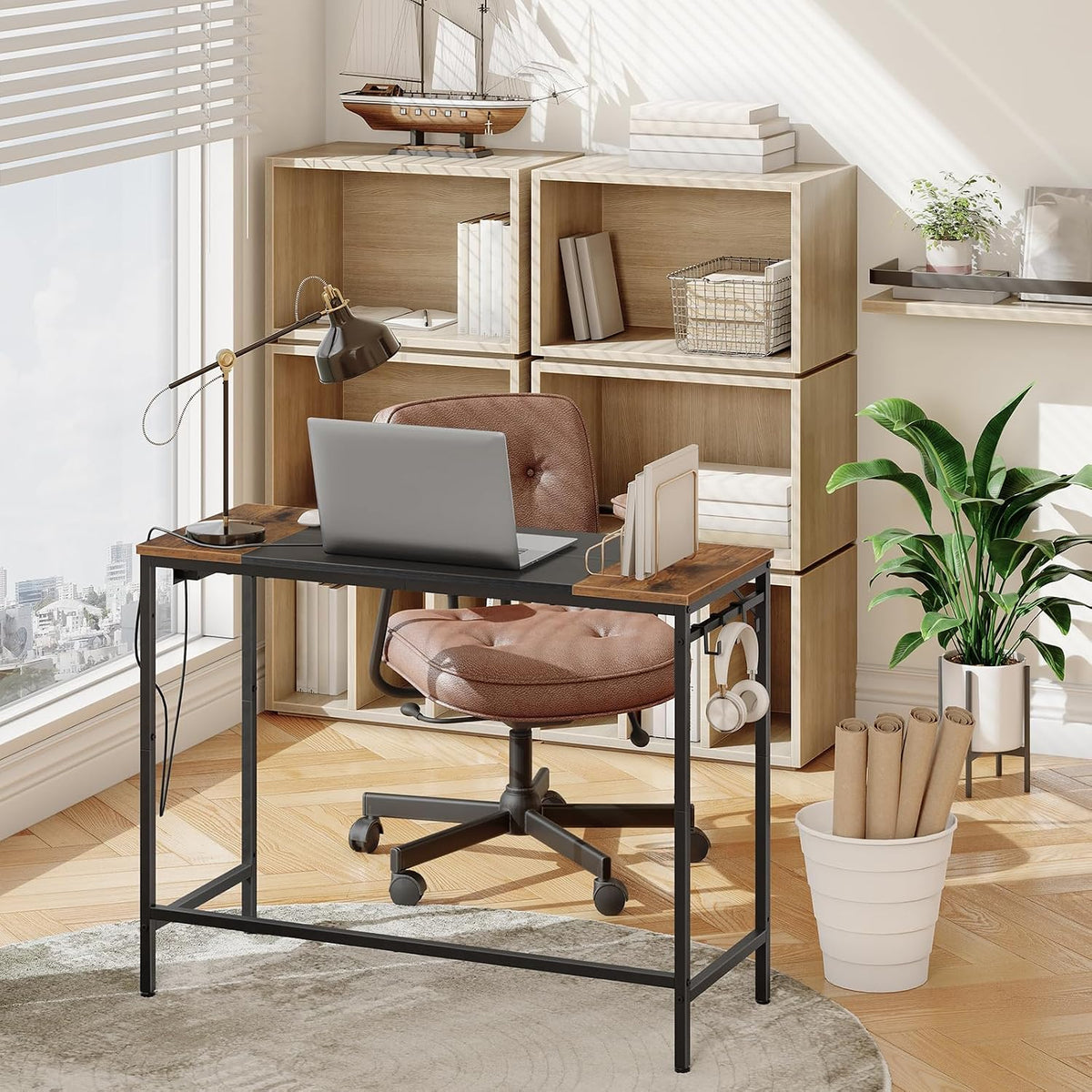 Compact Computer Desk with Power Outlet – Modern Home Office & Writing Table