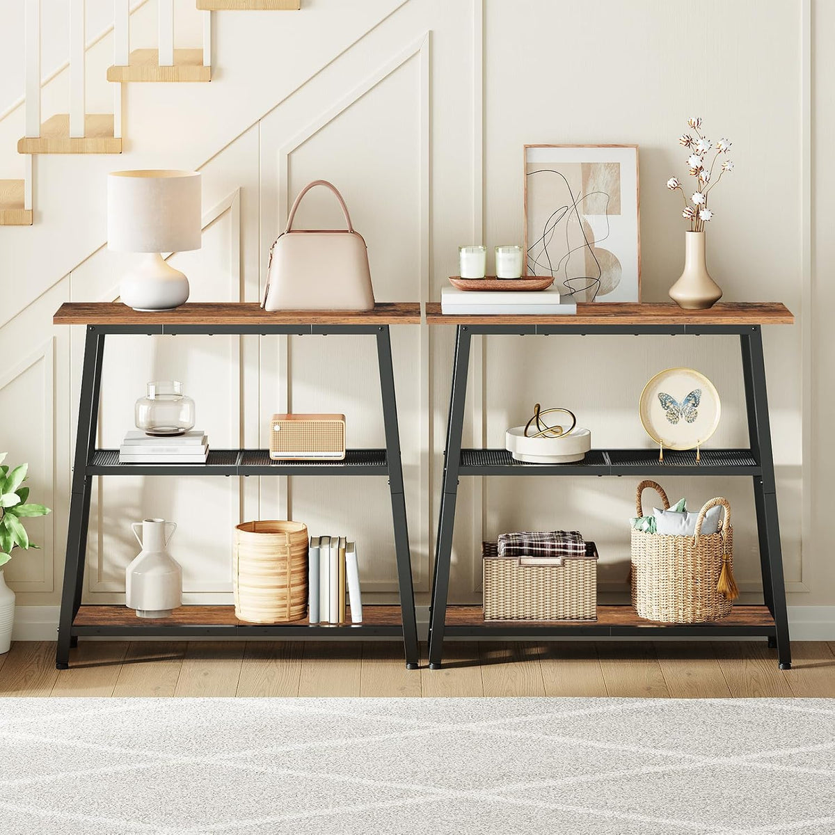 Narrow 3-Tier Console Table – Rustic Entryway & Sofa Table