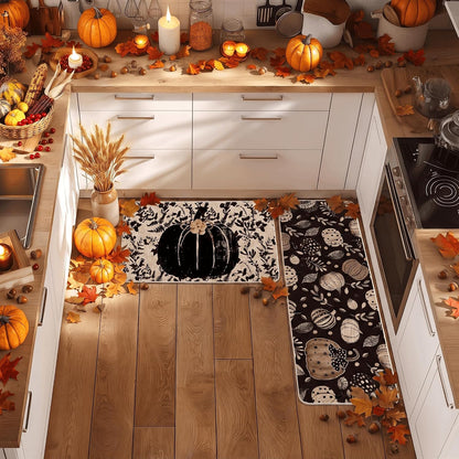 Pumpkin Fall Kitchen Mat Set – Cozy Autumn Floor Rugs